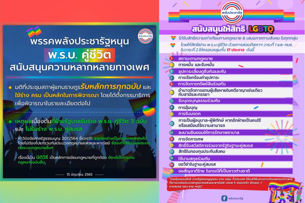 พรรคพลังประชารัฐ (พปชร.) หนุนกฎหมาย เพื่อความเท่าเทียมทุกกลุ่มของสังคมไทย!!!